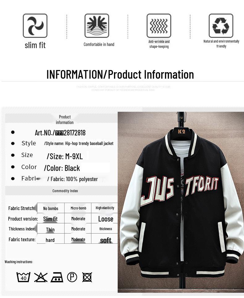 Pánská streetwearová baseballová bunda s fleecovou podšívkou - Nadměrná velikost, Jarní/Podzimní Ležérní Trend