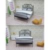 Maßstab 1/12 Miniatur Doppelbett Eisenbett mit abnehmbarer Bettwäsche Puppenhaus Modell Szenenrequisiten Bastelprojekt Dekoration