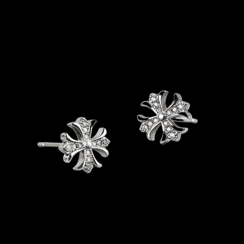 Iris Cross Inlaid Zircon Stud Earrings Unisex Light Luxury Fashion Jewelry