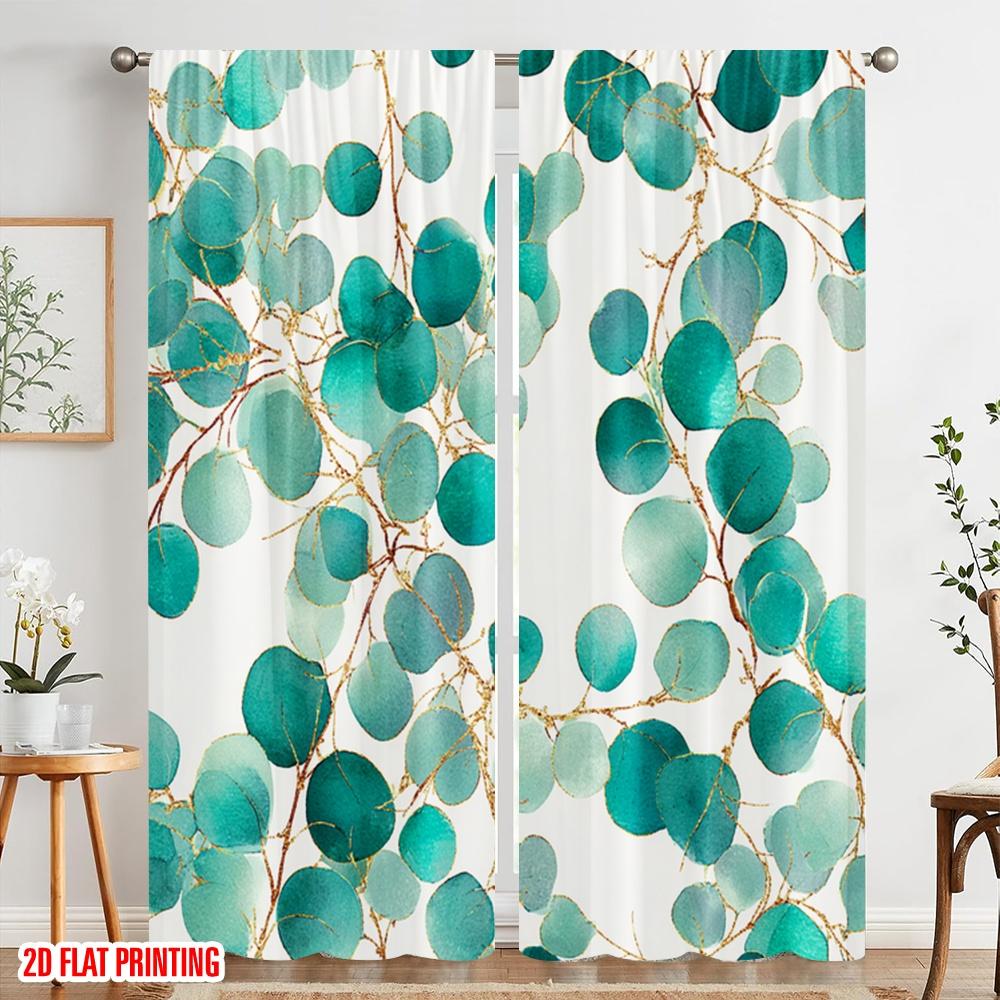 2pcs,2D Plane Printing Print Curtains Eucalyptus Greenery Design Polyester (without Rod) Home Decor Perfect for Room, Kitchen,