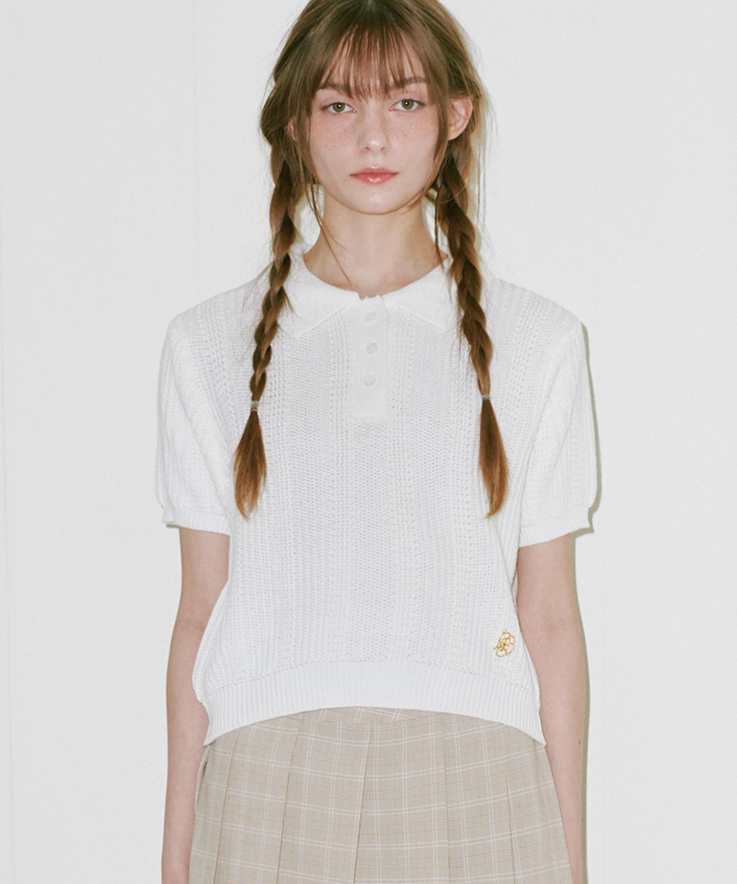 Belloel Medal Collar Half Knit Ivory Free