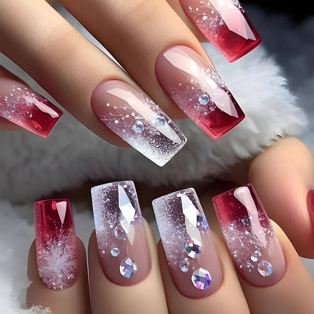 24Pcs Mid Length French False Nails Leopard Print Gradient Design Detachable Press On Nails Finished Manicure