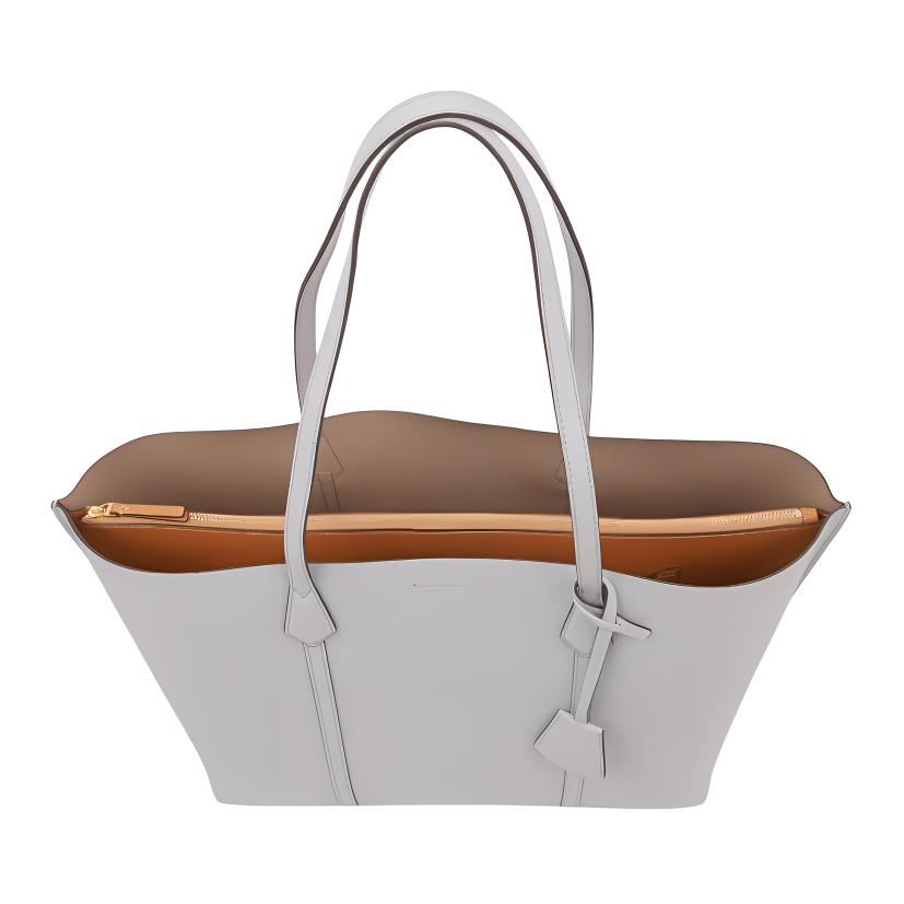 Tory Burch Perry Logo Three Compartment Open Design Pebbled Leather Tote Bag Women Tote Feather-Gray 81932-020