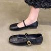 Retro soft leather Mary Jane wear-resistant women's shoes 2025 new temperament gentle wind French one-word buckle flat bottom shallow bean