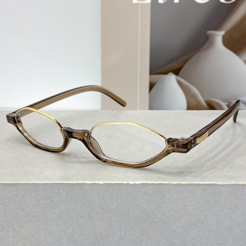 New cat's eye half-frame fashion glasses retro literary trend women's European and American versatile small frame metal flat mirror