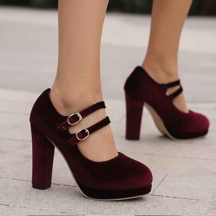 Q/Women's High Heel Single Shoes Elegant Suede Solid Color Waterproof Platform Thick Heel Large Low Top Shoes