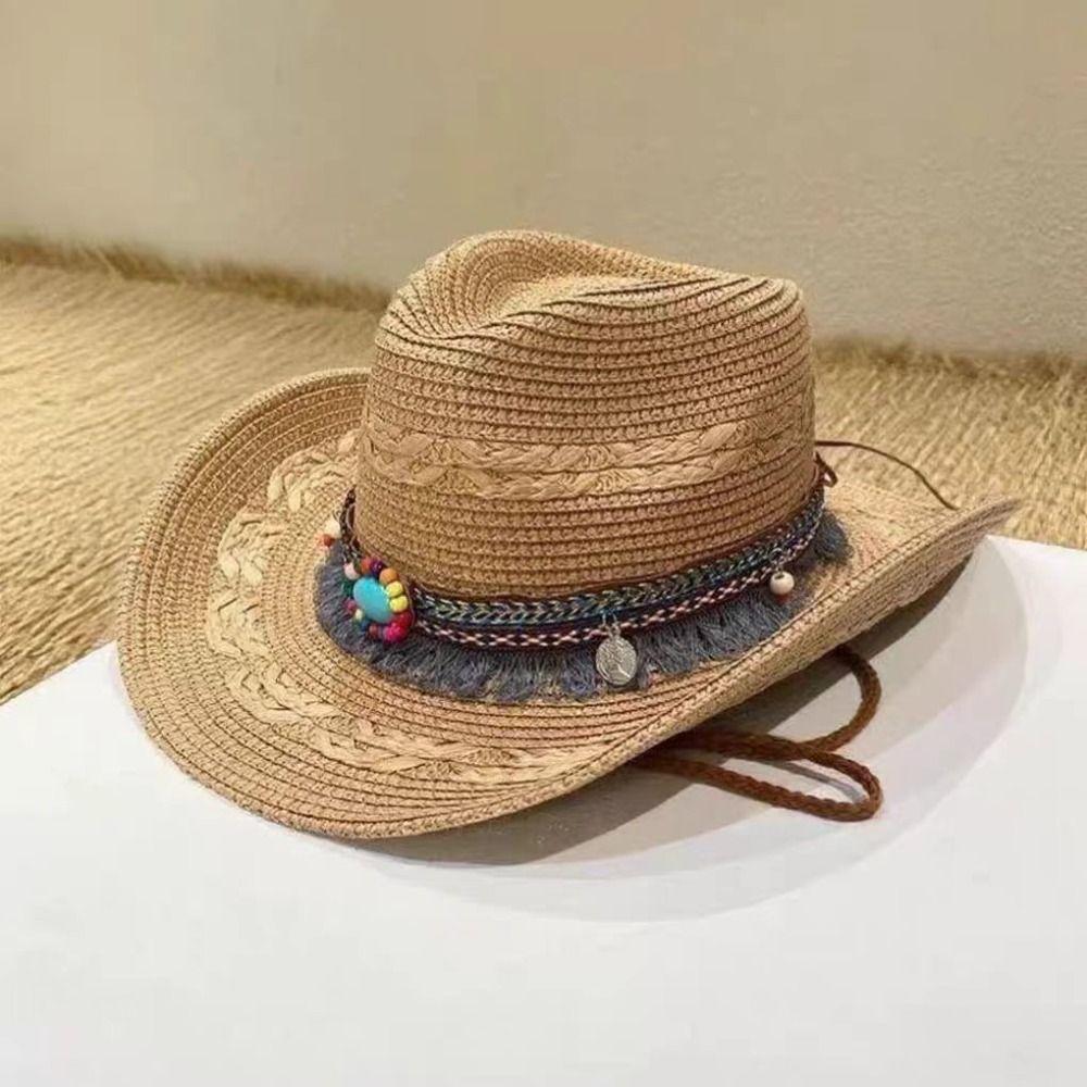 Woven Western Cowboy Hat Ethnic Style Panama Cap Fashion Summer Hat Fishing