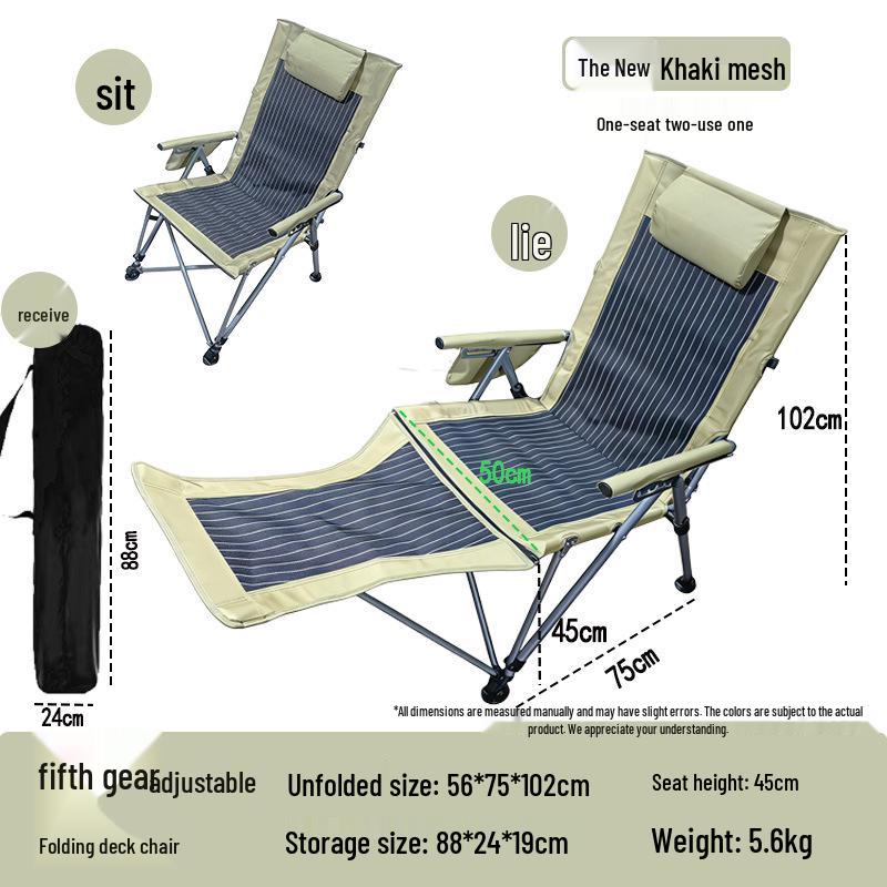 Portable High-Back Folding Outdoor Lounger with Armrests and Added Cotton - Ideal for Camping, Beach, Lunch Breaks, and Sea Dog Relaxation.