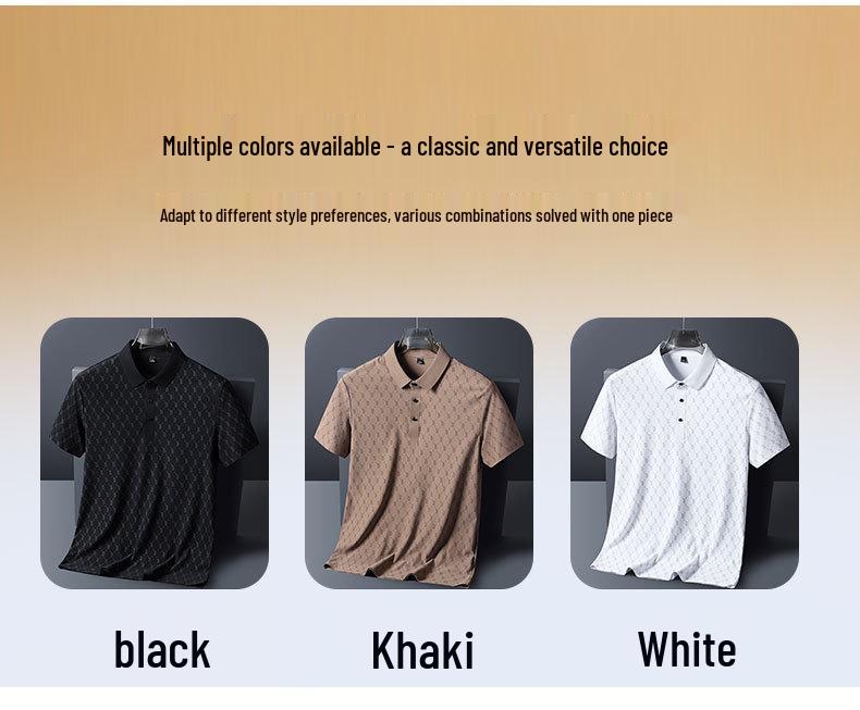 Men's Summer Ice Silk Short Sleeve Polo - Casual, Lightly Elastic, Mature Lapel T-Shirt.