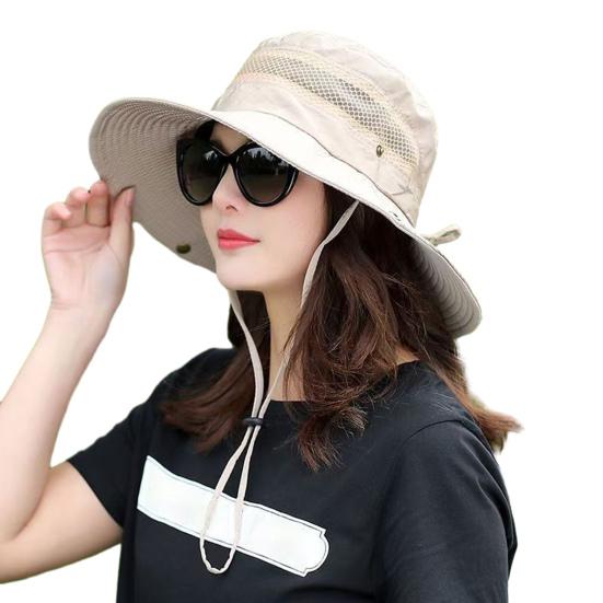 Fisherman Hat Wide Brim Breathable Mesh Sun Hat with Adjustable Drawstring Outdoor Climbing Fishing Hat