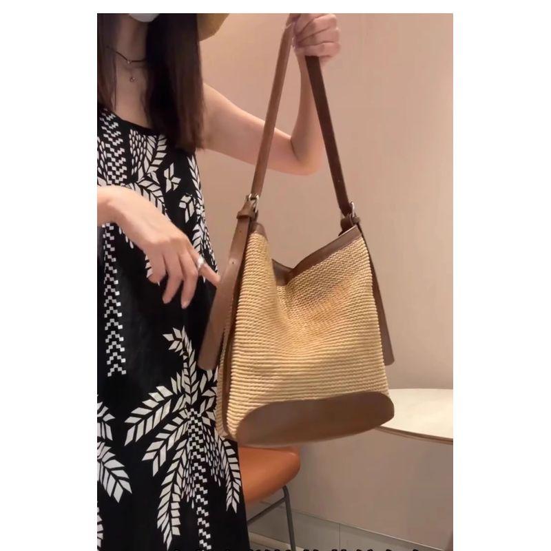

Summer Lafite Straw Bag Women s Bag 2025 New High end Elegant Messenger Bag Women Large Capacity Woven Bucket Bag Light yellow