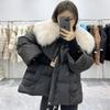 Womens Short Puffer Coat With Faux Fur Collar Loose Fit Thick Duck Down Winter Jacket Cold Weather