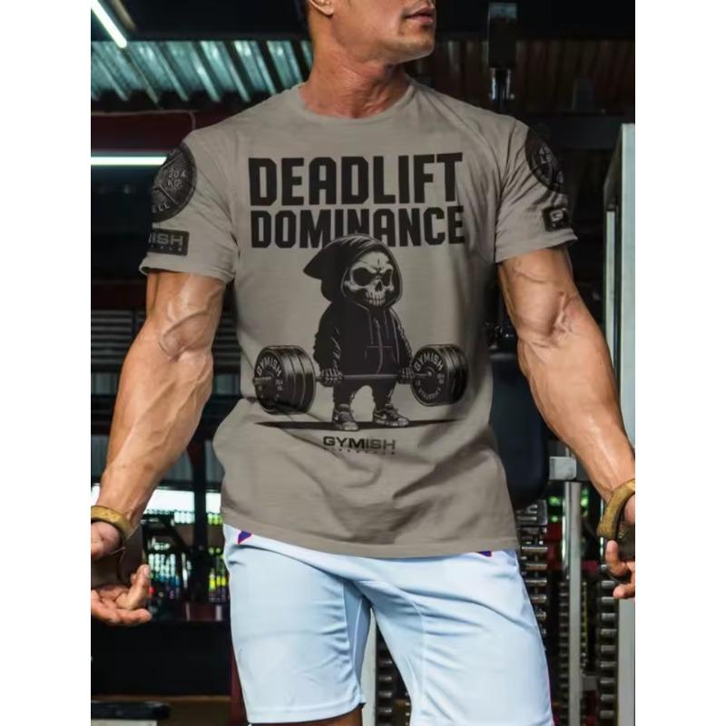 T-shirt High Quality Cotton Men's Short Sleeve Top 3D Printed Weightlifting Skull Muscle Men Tough Guy Fitness Short Sleeve