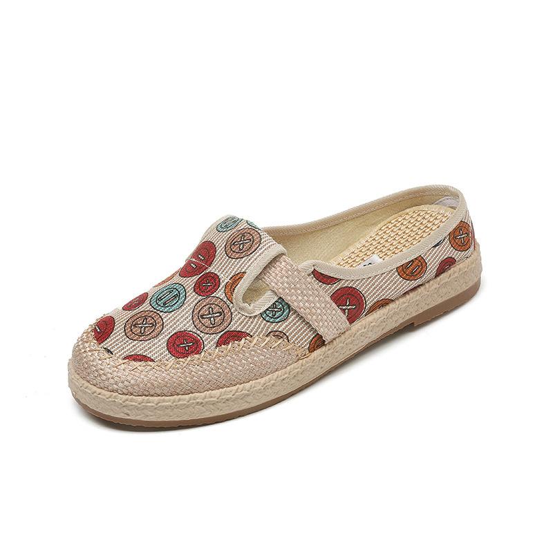 

Старые пекинские туфли из ткани, женские новые летние тапочки с мягкой подошвой, повседневные модные туфли с одной педалью, полуподнос, женская обувь 35