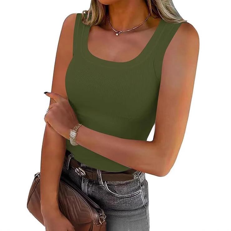 

Женская майка с квадратным вырезом, 2025: Идеальный слой для костюмов или самостоятельная летняя одежда Medium армия зеленый