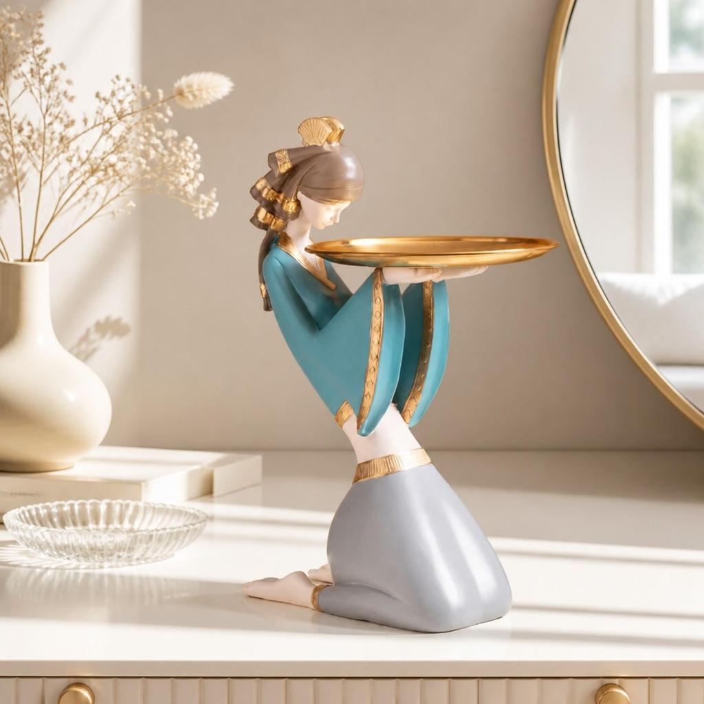 Figurine with Tray Sophisticated Sculpture Charming for Dresser