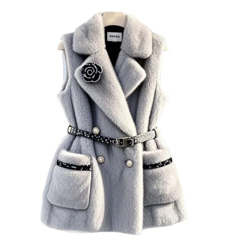 Vest women's new winter beautiful high-end waist gray imitation mink fur coat