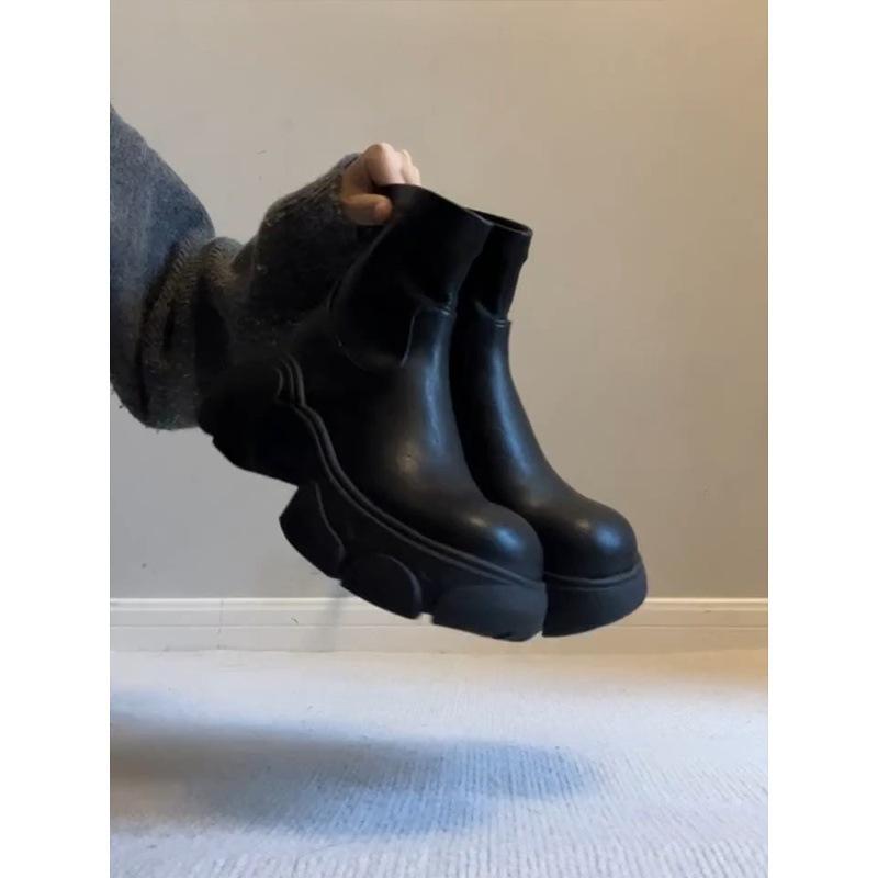 Rindslederversion~ Leder Dicksohlige kleine Männer höhenvergrößernde Martin Boots Damen Leder dünne Stiefel Kurzstiefel rundköpfige Dad Boots