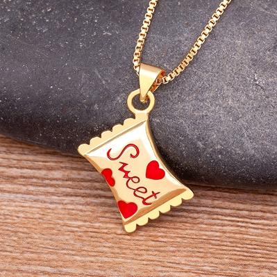 

Nidin Trendy Brass Enamel Sweet Candy Pendant For Women Charms Chain Necklace Cubic Zirconia Gold Plated Party Wedding Jewelry красный