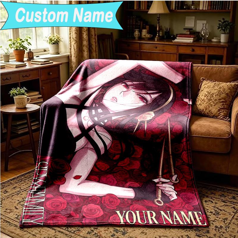 1PC Custom Name Blanket Fantasy Adventure Anya Flannel Blankets Patterns Throw Blanket All-Season Soft Gift for Couch, Bed, Camping, Birthday Gifts