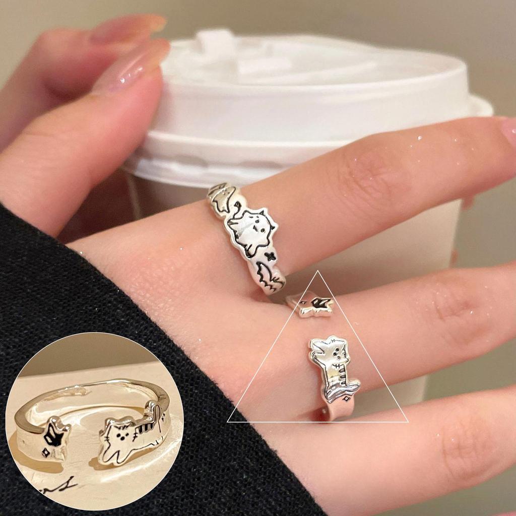 S925 Silver-Plated Geometric Wave Ring: Retro, Wide-Rimmed, Open Design for Women