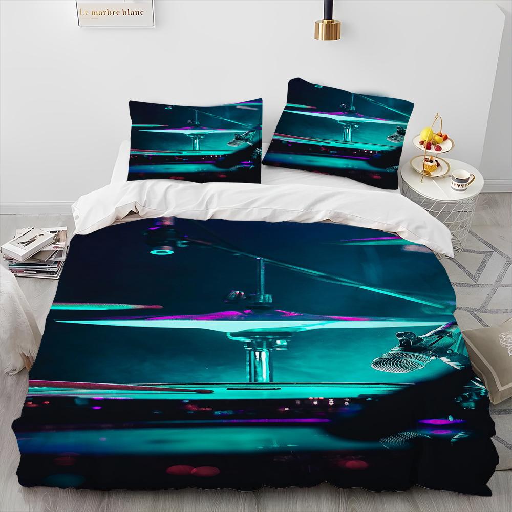 3D Drum Kit Music Instruments Comforter Bedding Set,Duvet Cover Bed Set Quilt Cover Pillowcase,King Queen Size Bedding Set Gift