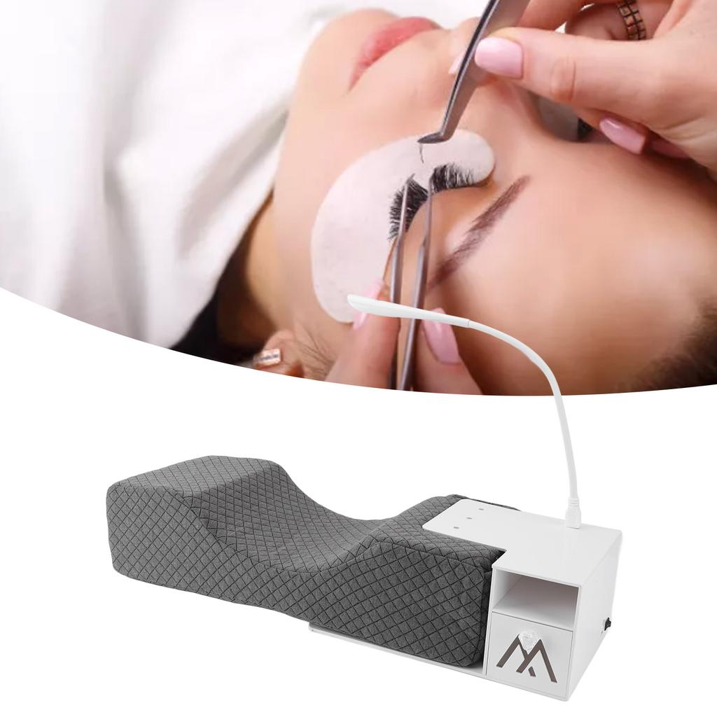 Eyelash Extension Memory Foam Pillow with Shelf Organizer Stand Lighting Ergonomic Lash Extension Grafting Pillow