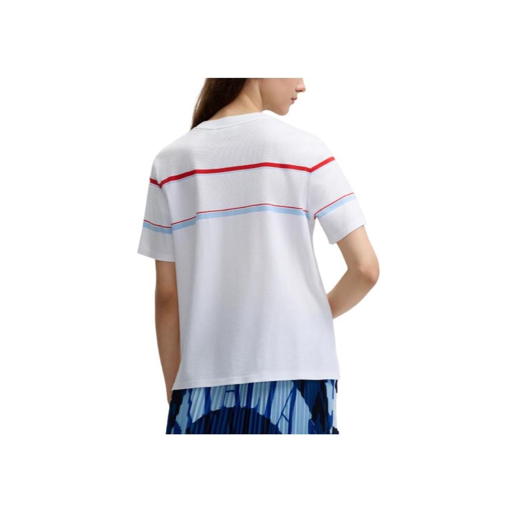 Fila Emerald Series Striped Round Neck Casual Letter Short Sleeve T-Shirt Women T-Shirts White F11W434105F-WT