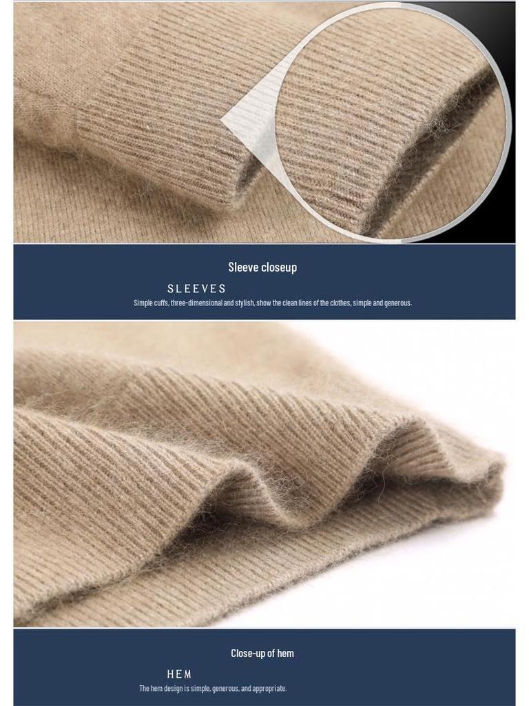 Men's Thick Cashmere Wool Sweater - Loose Fit, Round/Half-High Neck Pullover