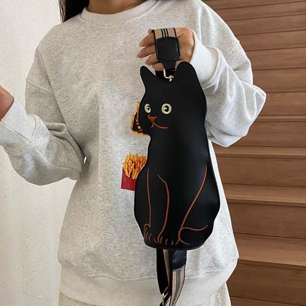 Cartoon Black Cat Chest Pouch Adjustable Strap Multi-functional Cat Shoulder Bag Anti-splash Water Large Capacity