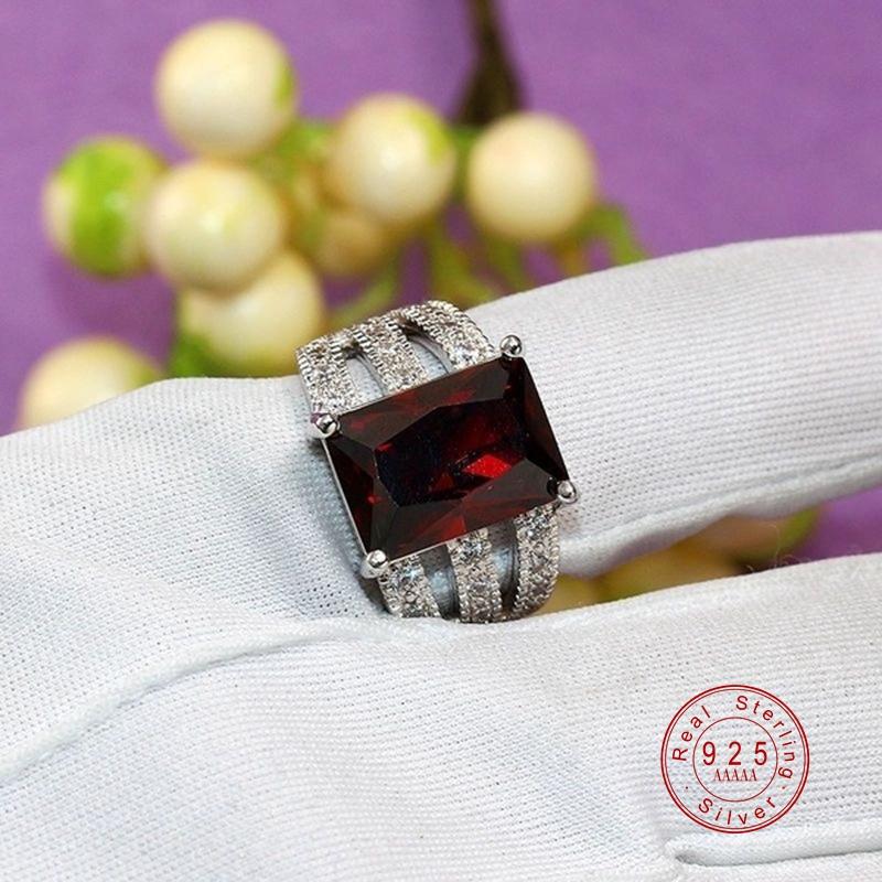 Red AAA Cubic Zircon Rings for Women Genuine  Stamp Silver Color Crystal Filled Bague Femme Luxury Hollow Out Ring