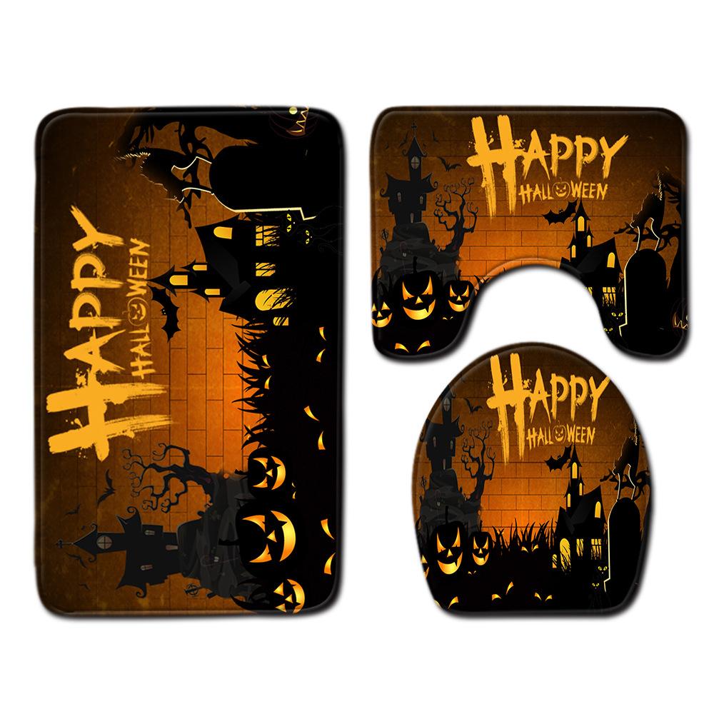 Halloween Bathroom Shower Curtain Floor Mat Combination Four-Piece Set Bathroom Toilet Carpet Door Mat