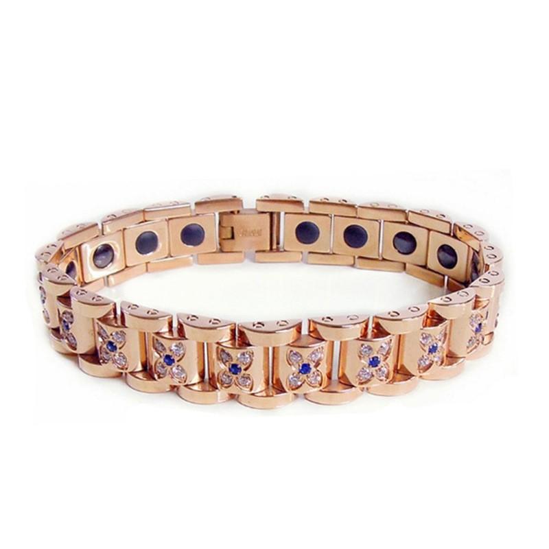 Stainless Steel Magnetic Bracelet With Crystal Floral Design Women Men Fashionable Geometric Style Jewelry