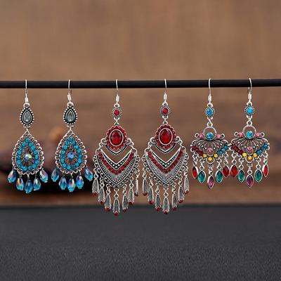 Vintage Palace Crystal Long Tassel Earrings with Feminine Style and Versatile Personality Earrings, Korean Fashion Ethnic Style Earrings