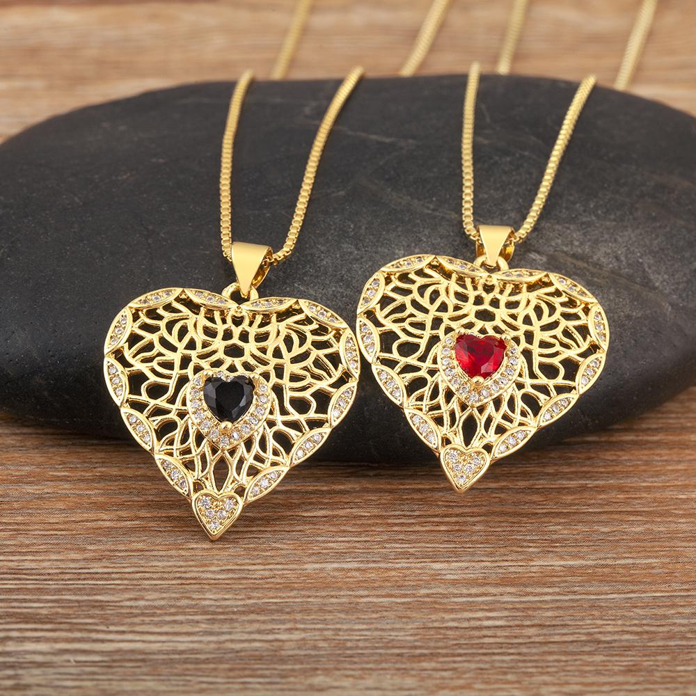 Nidin New Retro Heart Shape Hollow Design Sparkling Zircon Pendant Necklace For Women Men Vintage Jewelry Wholesale Accessories