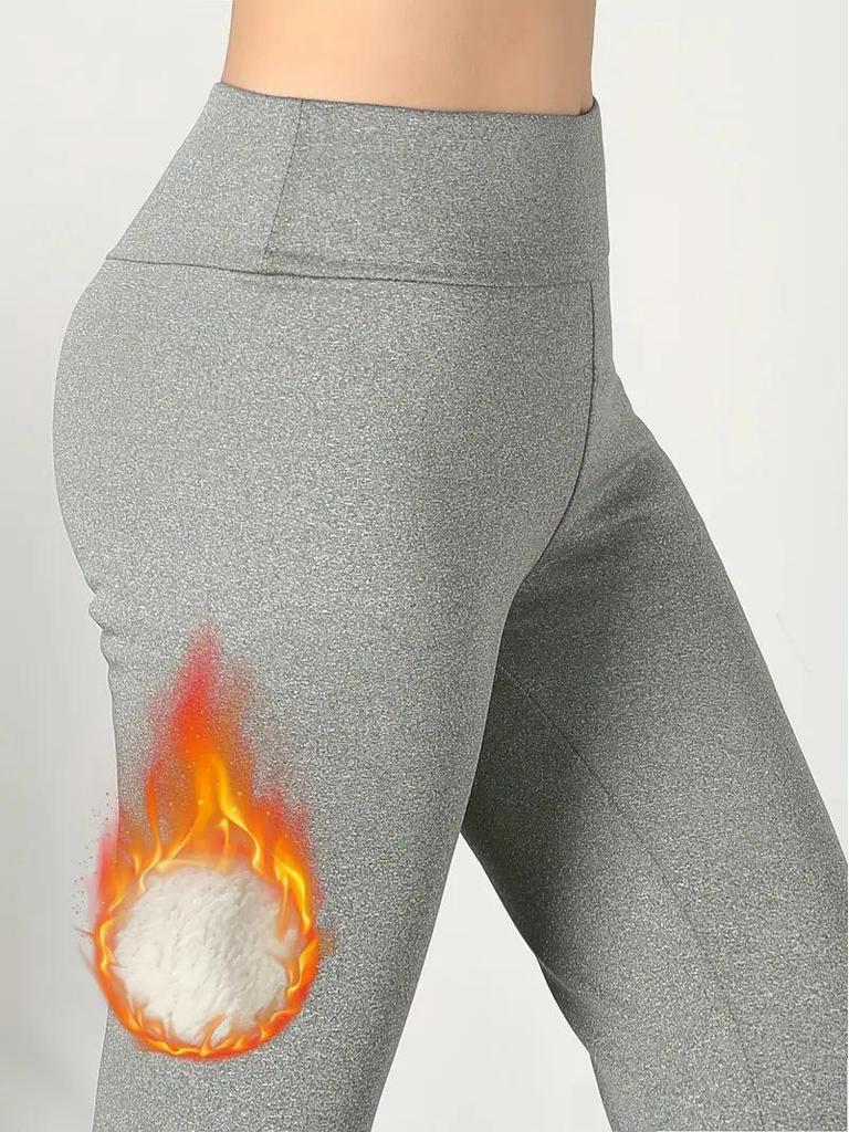 Plus Size Fleece-Lined High Waist Lamb Wool Leggings - Warm Elastic Women's Outerwear Pants