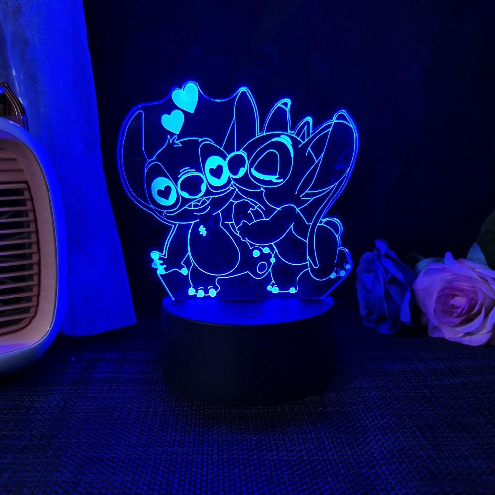 Stitch 3D Acryl Illusion Nachtlicht 16 Farbwechselnde Dekorationslichter Mit Fernbedienung Weihnachten Geburtstag Dekoration Geschenk