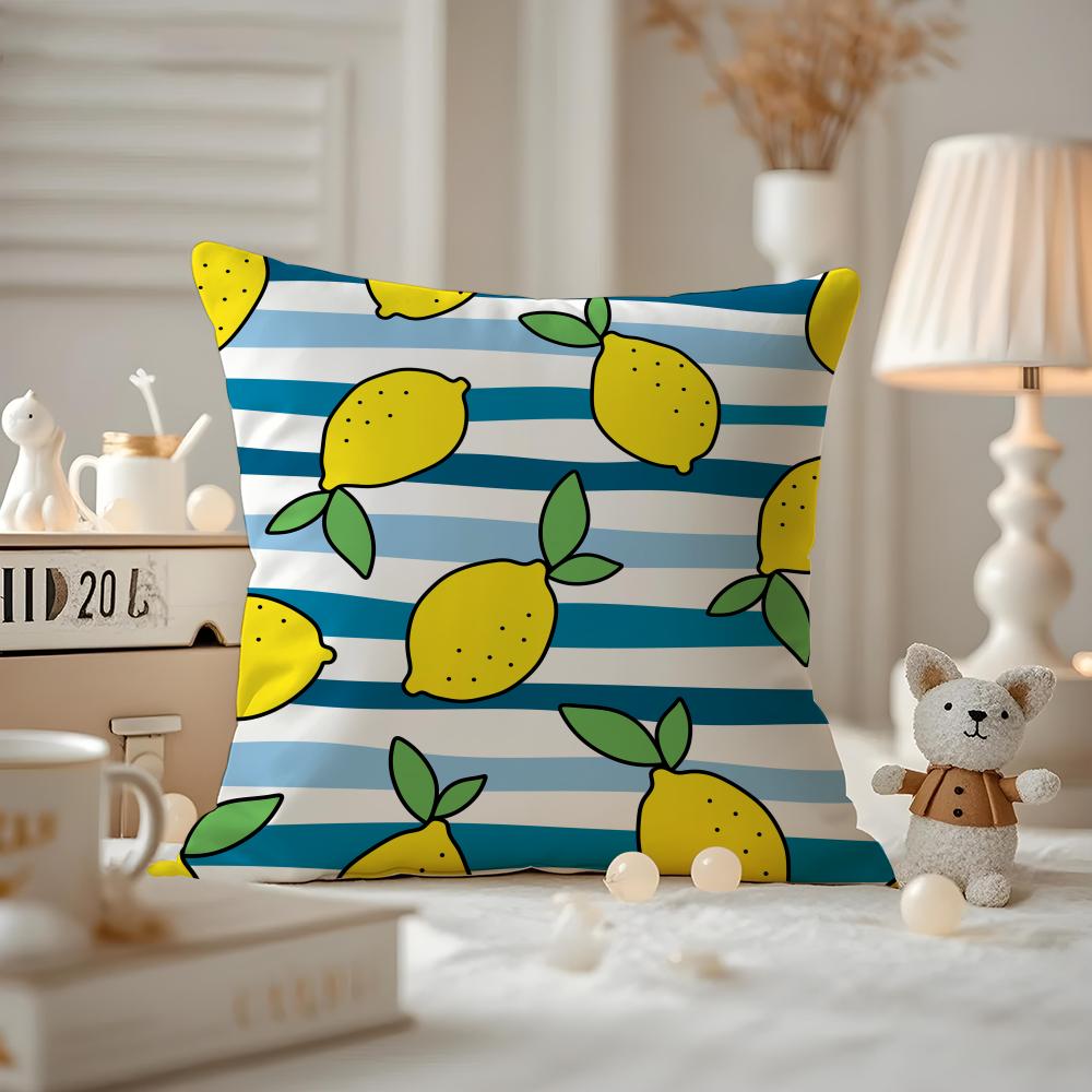 Fruit Print Cushion Cover Anti-dustmite Pillowcase Invisible Zipper Silky Short Plush Sofa Cushion Cover