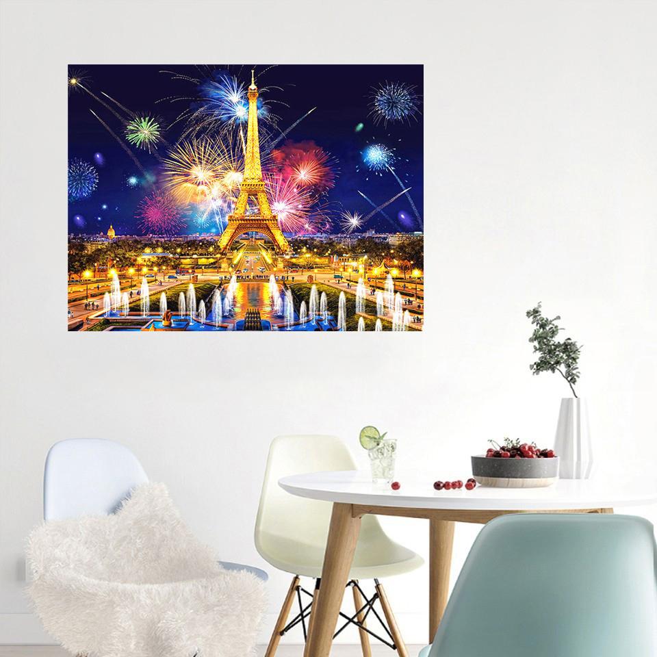 Gyémánt festőkészlet tűzijáték torony 5D DIY gyémánt hímzés gyönyörű éjszakai kilátás strassz mozaik lakberendezési kép