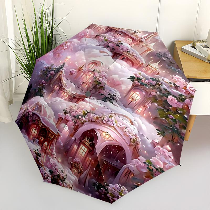 

1pc Enchanted Winter Wonderland Automatic Opening and Closing Practical Umbrella, Lightweight 3-Fold, With Cute Cartoon Characters, Suitable for Home,