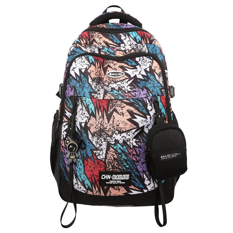 

Large Capacity Backpack Animation Pattern Graffiti Student Schoolbag Trendy Casual Backpack Commuting Bag Ordinary