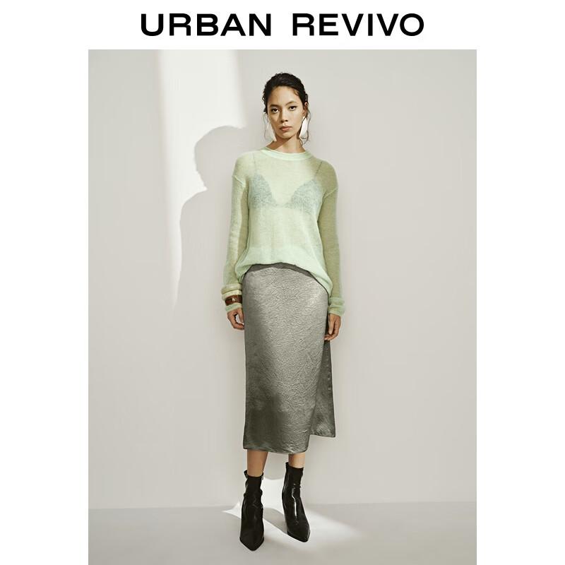 UR Damen Einfarbig Rundhals Langarm Strickpullover