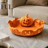 Decorative Table Centerpiece Halloween Pumpkin Tray, Bat Relief Candy Holder, 3D Printed Tray Desktop Storage Bowl, Spooky Tabletop Ornament for Party