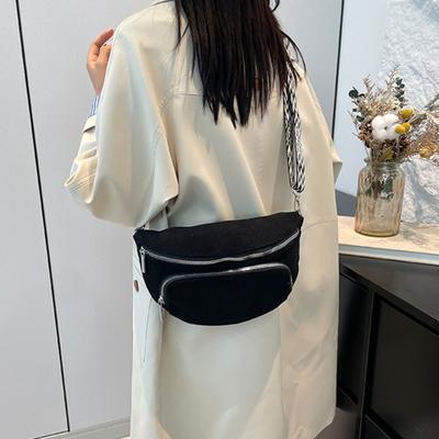 Corduroy Chest Bag for Women Crossbody Fanny Pack Casual Bum Sling Bag with Adjustable Strap for Travel Running Outings