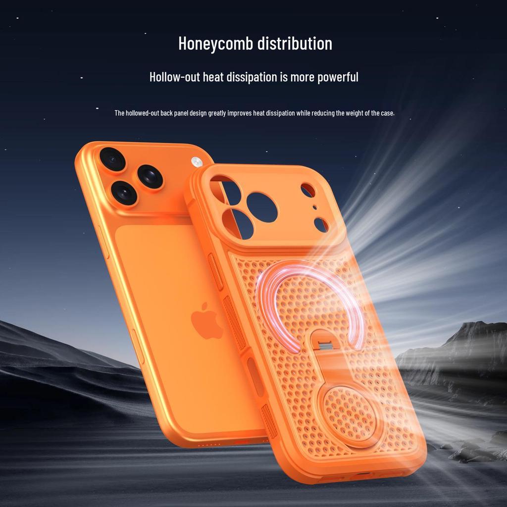 Magnetický stojánek s odvodem tepla pro iPhone 17 Pro Max s voštinovým prodyšným designem a ochranou kloubu