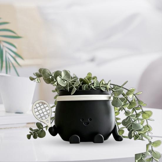 Smile Face Planter Pot 3D Printed Cute Holding Tennis/Soccer Head Flower Pot with Drainage Hole for Indoor Outdoor Home Garden Decor