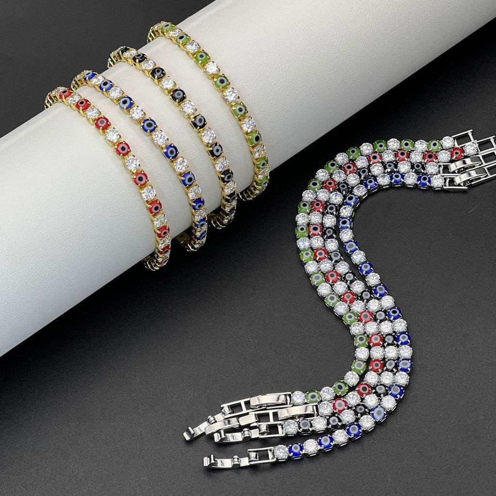 European & American Hip-Hop Style Devil's Eye Zircon Bracelet with Micro-Inlaid Diamonds