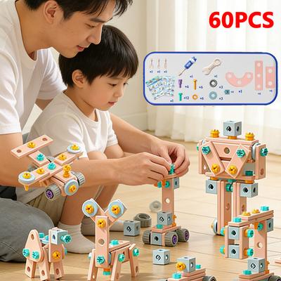 60pcs DIY Nut Hand Disassembly Assembly Toy Kit STEM Building Tools Montessori Early Educational Toys for Kids Boys Girls Gifts