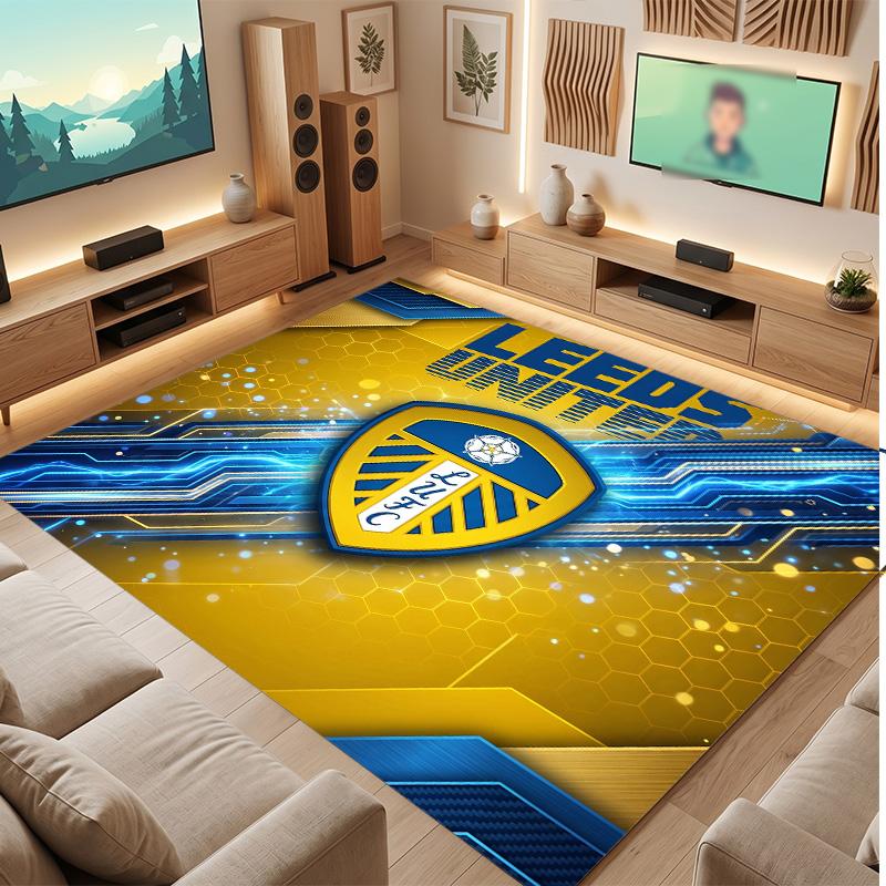 Leeds United Voetbal Print Kristalfluweel Tapijt, Comfortabel Waterabsorberend Antislip Binnen Vloerkleed