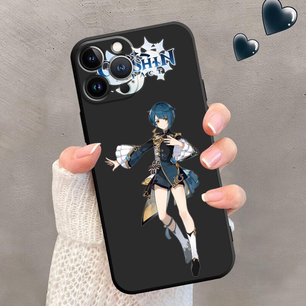 TPU Soft Phone Case for iPhone 12 13 Mini 14 Plus XR XS X 7 8 6S SE 11 Pro Max 13Mini XS Max 6 Luxury Black Genshin Impact